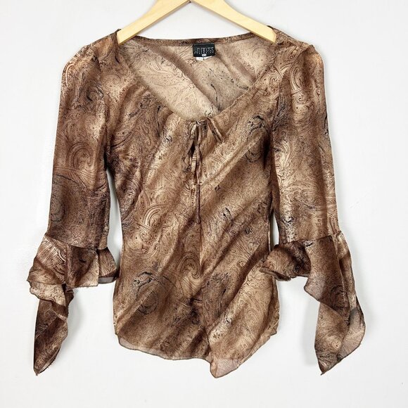 Y2K Forest Fairy Brown Patterned Top Boho Whimsical Size Small Women's - Picture 2 of 5